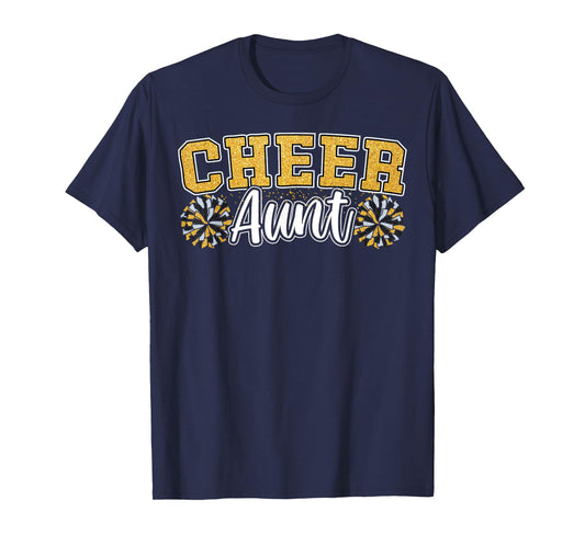 Loud Proud Cheer Aunt Team Yellow Pom Poms Cheerleader Women T-Shirt