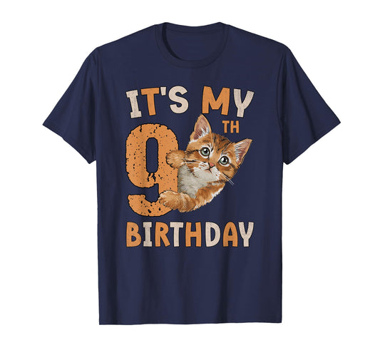 It's My 9th Birthday Cat Lover 9 Years Old Birthday Vintage T-Shirt for Men Women Girls Kids