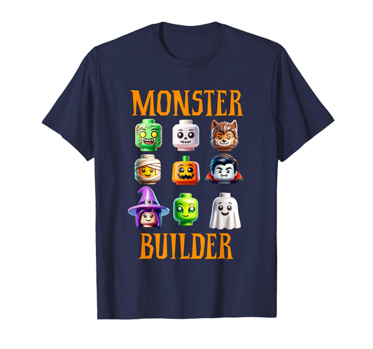 Halloween Buillding Brick Head Monster Builder Boys Kids T-Shirt