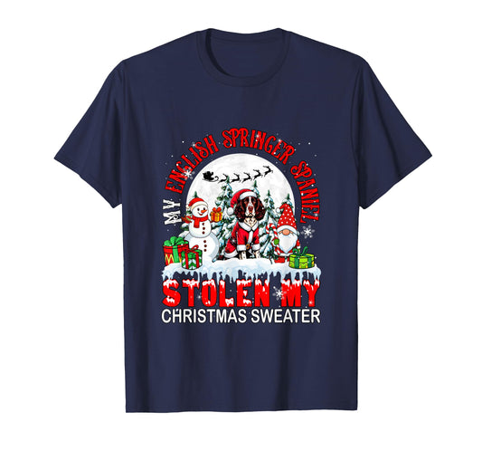 English Springer Spaniel Stolen Christmas Sweater Santa Dog T-Shirt