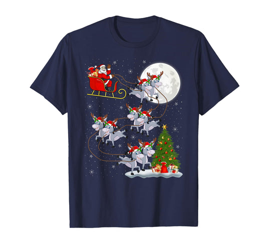 Donkey Santa Sleigh Flying Funny Magical Christmas T-Shirt