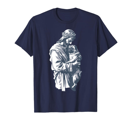 Funny Vintage Jesus Holding Cute Pug Retro 90s Christian T-Shirt