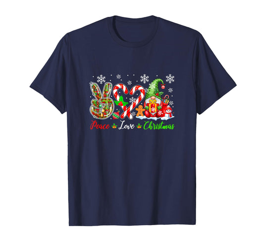 Peace Love Christmas Gnome Candy Canes Cute Heart Shape T-Shirt