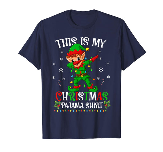 This is My Christmas Pajama Shirt Funny Elf Dabbing Lights T-Shirt
