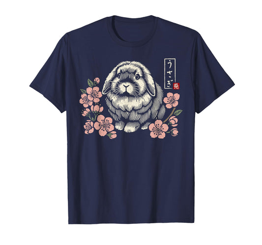 Holland Lop Rabbit Cute Bunny Japanese Cherry Blossom Floral T-Shirt