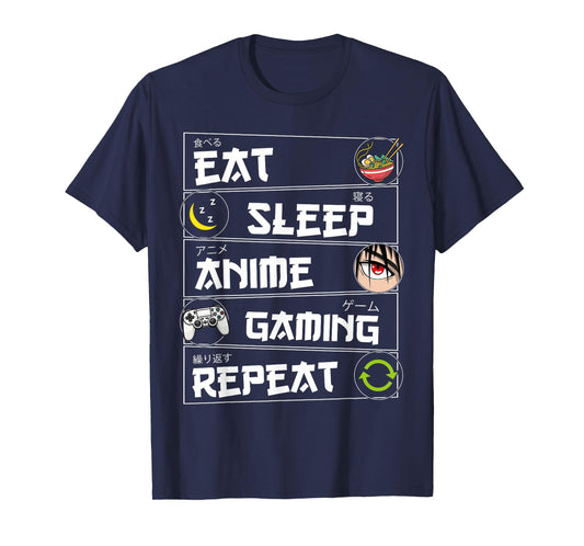 Eat Sleep Anime Gaming Repeat Kawaii Otaku Gamer Anime Manga T-Shirt