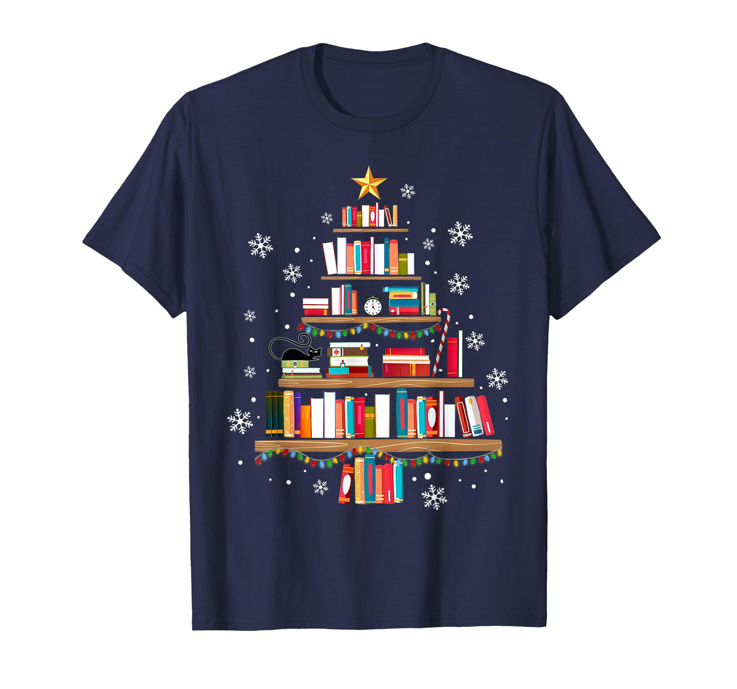 Library Books Christmas Tree Teacher Funny Xmas Snowflake T-Shirt