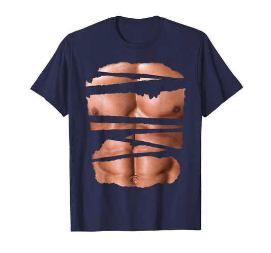 Funny Fake Muscles Fitness Model Chest Six Pack Abs Ripped T-Shirt