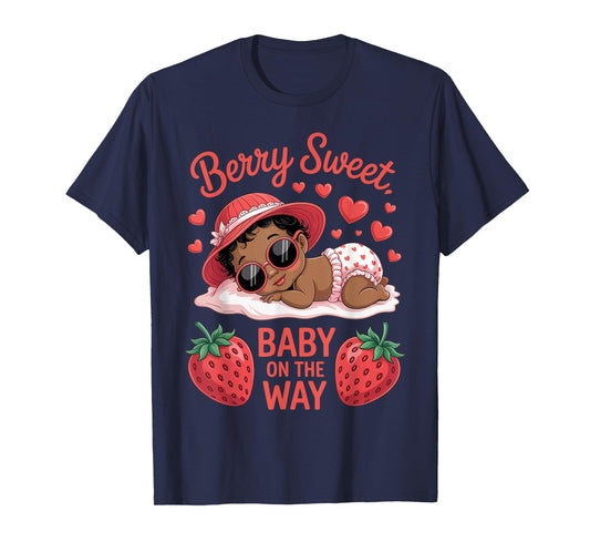 Berry Sweet Baby On The Way Baby Shower Black Girl T-Shirt