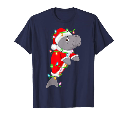 Manatee Christmas Lights Santa Costume Cute Animal Xmas T-Shirt