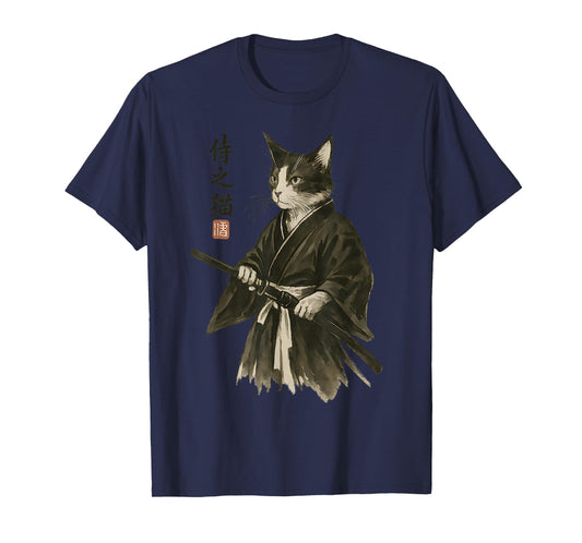 Samurai Cat - Vintage Japanese Ukiyo-e | Ninja Cat Vibes T-Shirt