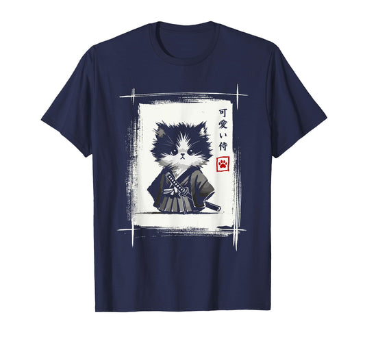 Samurai Cat Japanese Art Sumi-e Novelty Kawaii Funny Cat T-Shirt