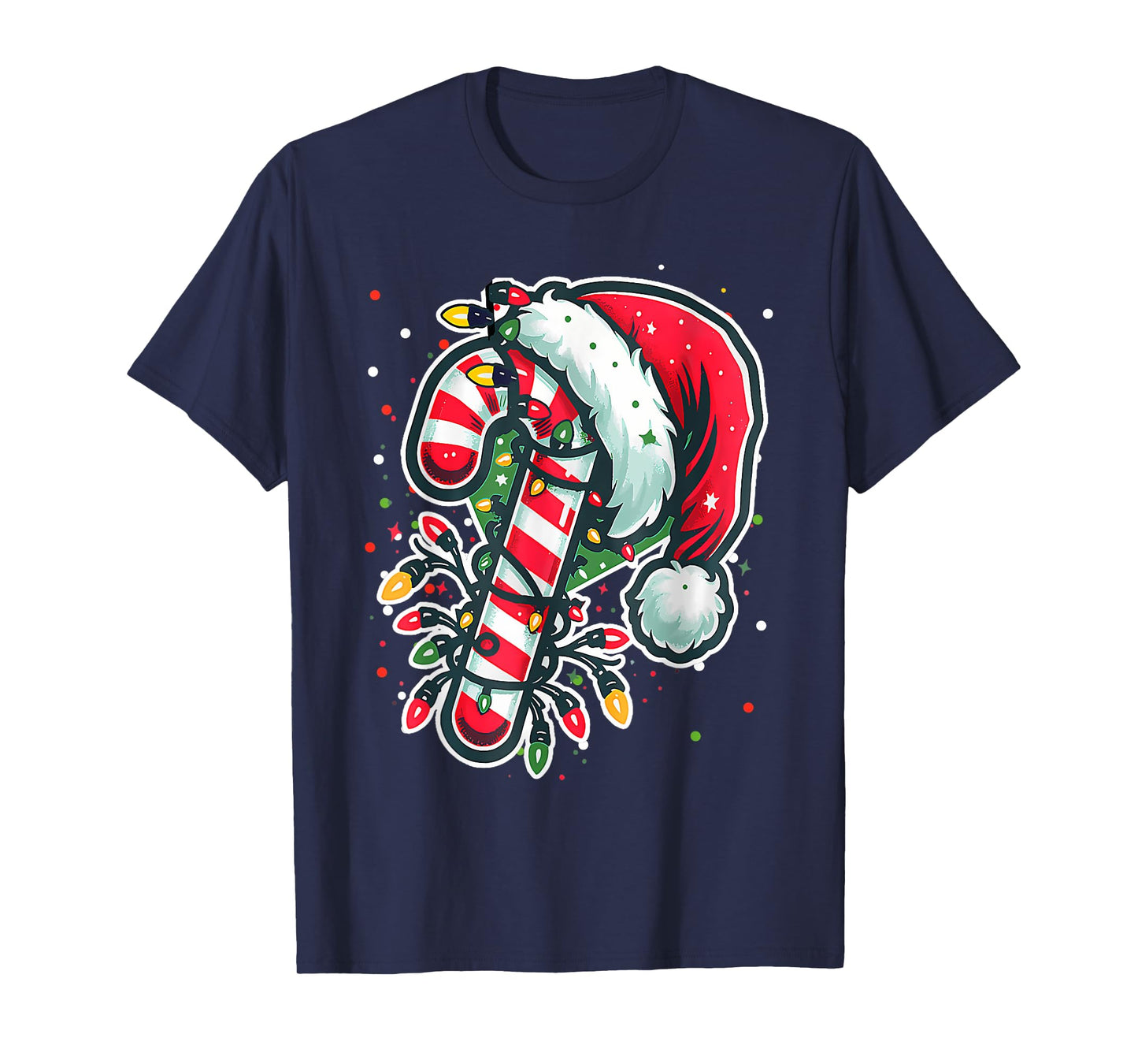 Red And White Candy Cane Santa Christmas Funny Xmas Lights T-Shirt