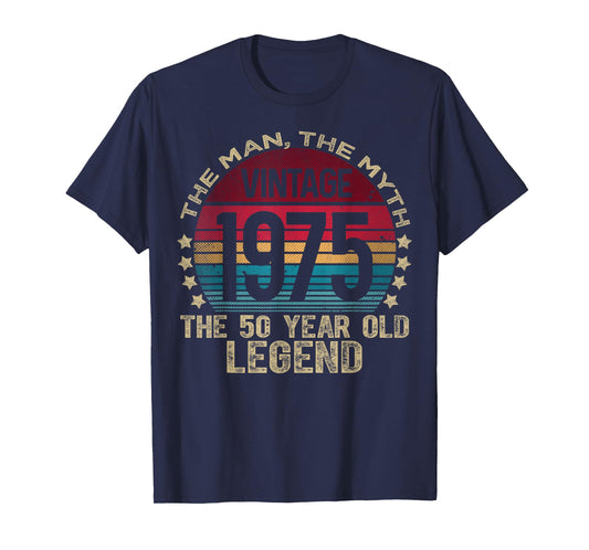 Vintage Legend Birthday Shirts For Men 2025 HH 50 Year Old Gifts Vintage 1975 Limited Edition Unisex-Adult Black T-Shirt Small Short Sleeve Cotton, Polyester 50th Birthday T-Shirt