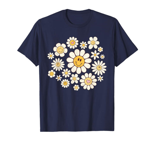Vintage Cute Smile Face Flower Happy Face Flowers Heart Girl T-Shirt