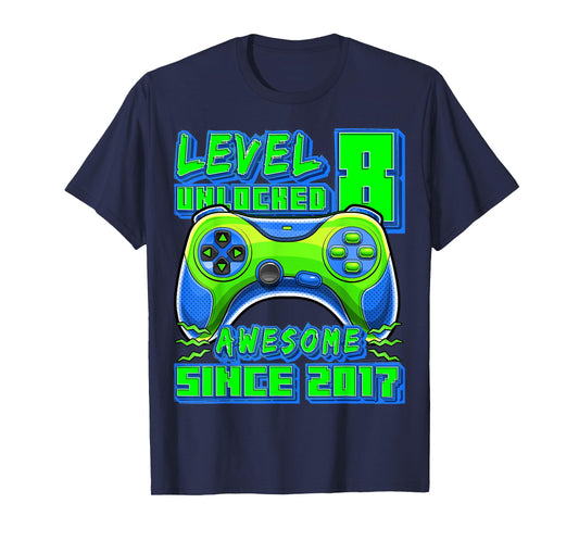 8th Birthday Boy Level 8 Gamer 8 Year Video Game Party T-Shirt