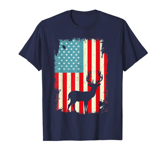 Patriotic Deer Hunting Whitetail Buck USA Flag 4th Of July T-Shirt for Women Men