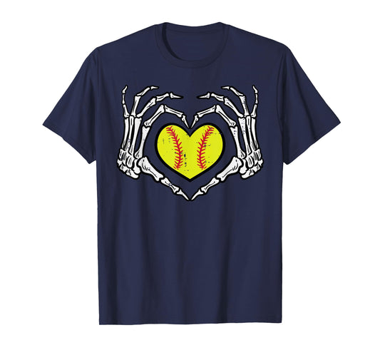 Halloween Softball Heart Skeleton Hands Costume Women Girls T-Shirt