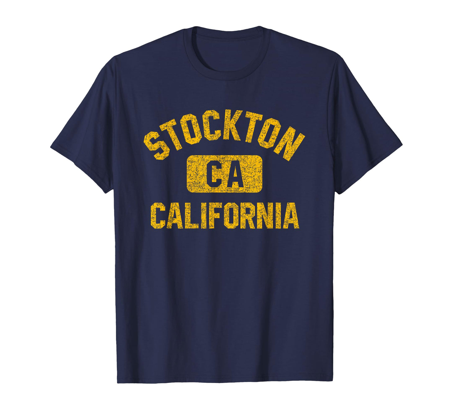 Stockton California Gym Style Distressed Amber Print T-Shirt