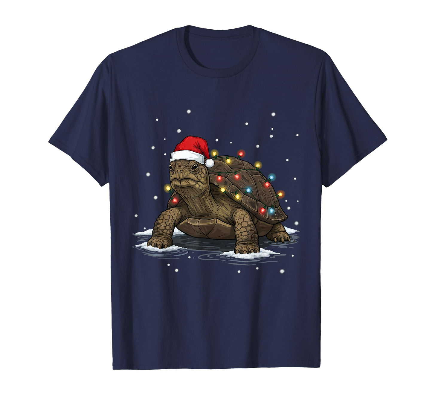 Festive Christmas Turtle with Santa Hat and Holiday Lights T-Shirt