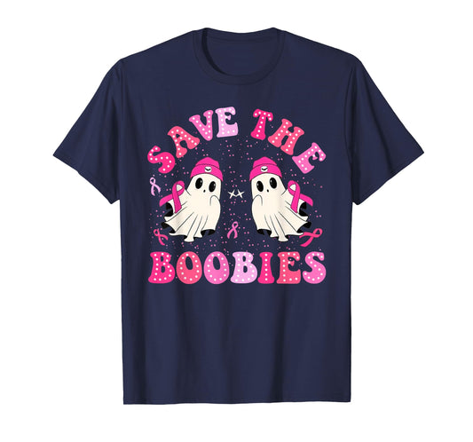 Save The Boobies For Breast Cancer Halloween Ghost T-Shirt