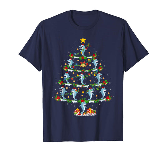 Dolphin Christmas Tree Lights Funny Sea Animal Xmas T-Shirt