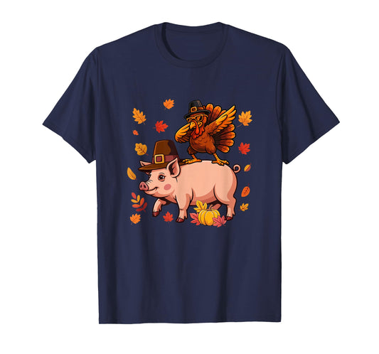 Dabbing Turkey On Pig Thanksgiving Autumn Pilgrim Farmer T-Shirt