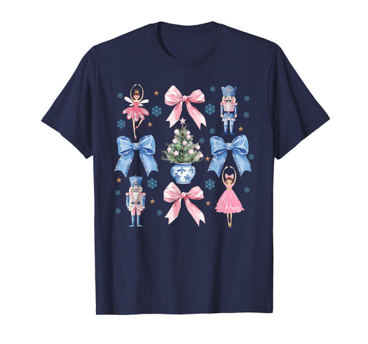 Coquette Bow Christmas Nutcracker Ballet Festive Women Girls T-Shirt