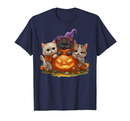 Vintage Kittens Pumpkin Cute Cat Spooky Season Halloween T-Shirt