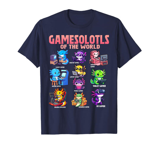 Gamesolotls of the World Diverse Gamer Axolotl Animals T-Shirt