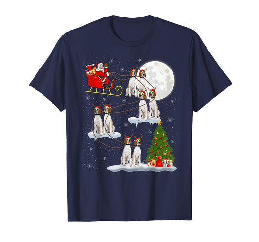 English Pointer Dog Santa Sleigh Flying Funny Christmas T-Shirt