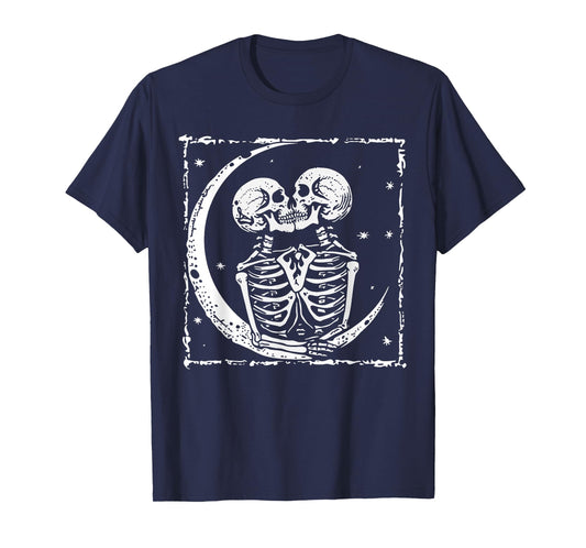 Moon Skeleton Couple Kiss Cute Halloween Costume Women Men T-Shirt