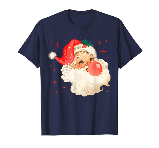 Red Christmas Santa Claus Face Xmas Vintage Girl Women Kids T-Shirt