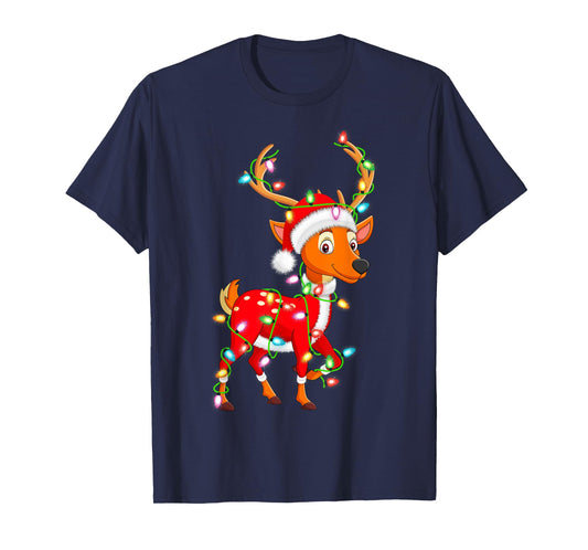 Deer Christmas Lights Santa Costume Cute Animal Xmas T-Shirt