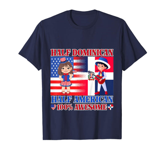 Kids Half American Half Dominican Republic USA Flag Toddler Girls T-Shirt