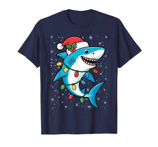 Shark Tangled Up in Christmas Lights Santa T-Shirt