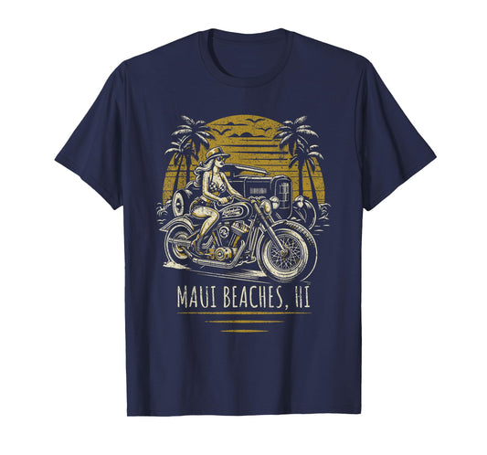 Maui Beaches Hawaii Motorcycle Hotrod Vintage Design T-Shirt