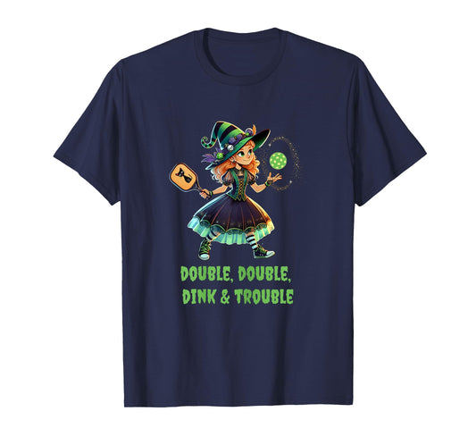 Double Double Dink Trouble Funny Witch Pickleball Halloween T-Shirt