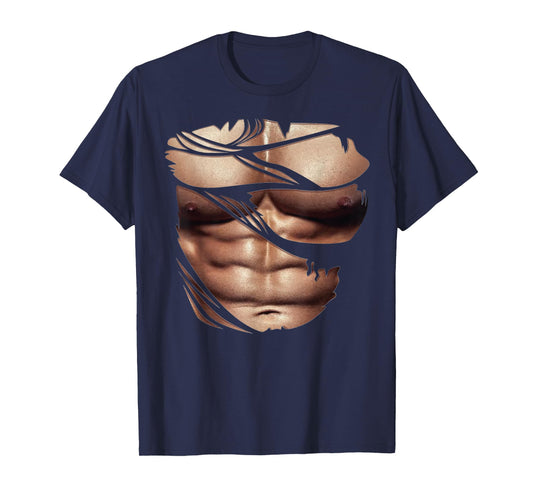 Fake Muscles Ripped Torn Chest Six Pack Abs Fitness Model T-Shirt