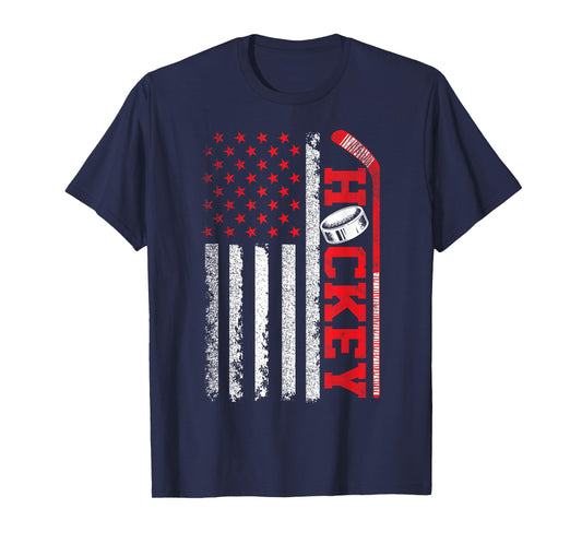 Ice Hockey Fan Players Patriotic Ice Hockey American Flag T-Shirt
