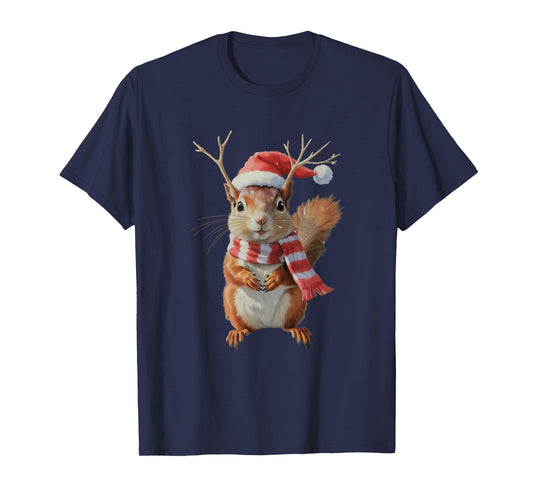 Cute Squirrel Christmas Squirrel Santa Hat Xmas Women Girls T-Shirt