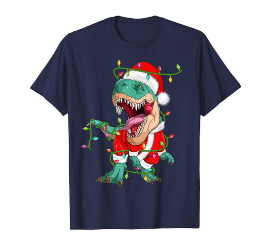 Dinosaur T-Rex Christmas Lights Funny Santa Cute Animal Xmas T-Shirt
