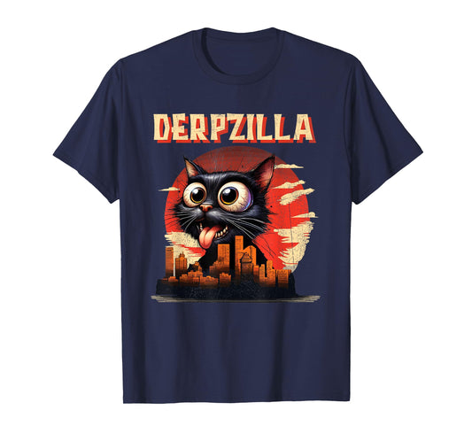 Derpzilla Funny Derpy Giant Cat Kitten City Skyline T-Shirt