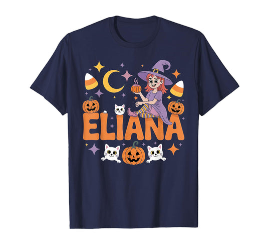 Eliana Witch Candy Corn Cat Halloween Women and Girls T-Shirt