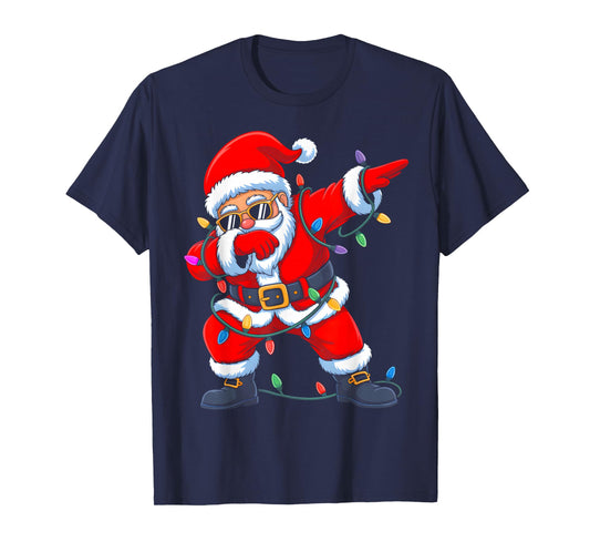 Dabbing Santa Shirt for Boys Men Kids Funny Christmas Lights T-Shirt
