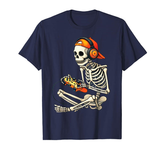 Halloween Skeleton Gamer Video Gaming Boys Men Kids Tees T-Shirt