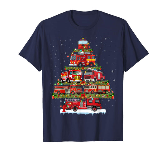 Fire Truck Xmas Lights Firefighter Fire Truck Christmas Tree T-Shirt