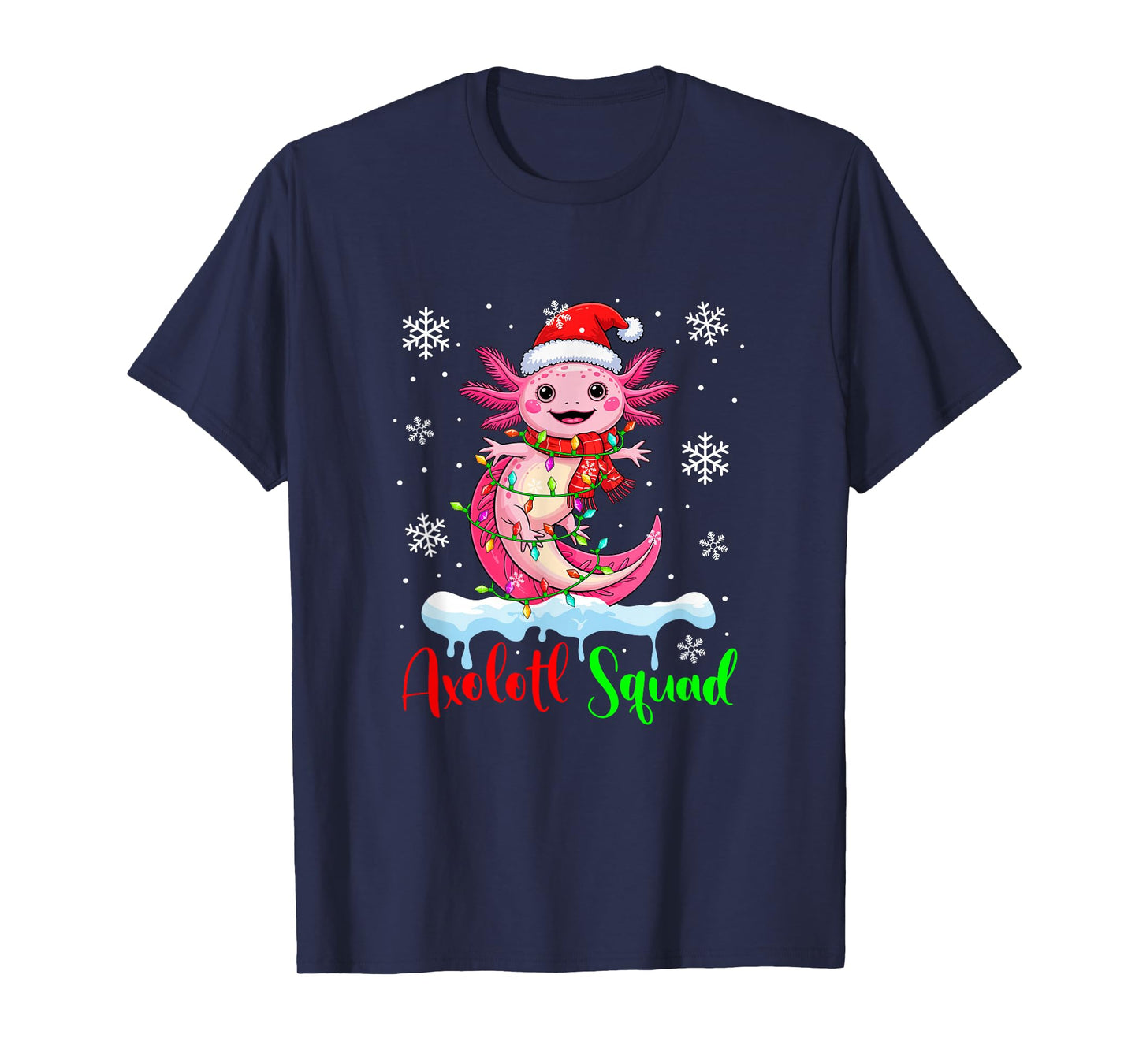 Axolotl Squad Santa Axolotl Colorful Xmas Lights Family Kids T-Shirt