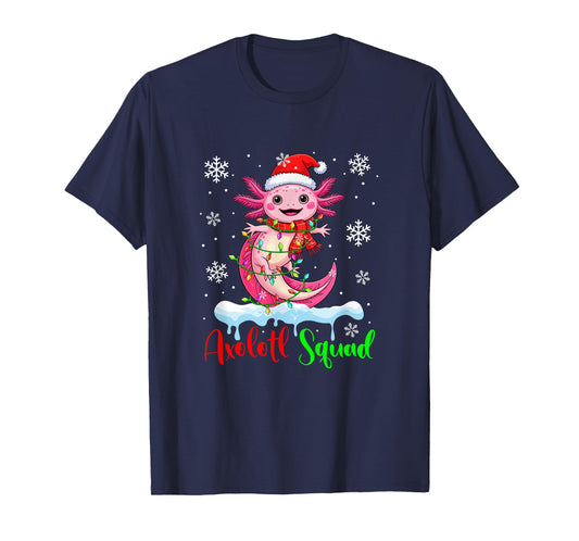 Axolotl Squad Santa Axolotl Colorful Xmas Lights Family Kids T-Shirt
