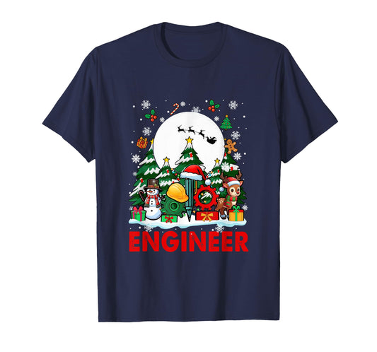 Engineer Job Tools Santa Snowmen Reindeer Christmas Trees T-Shirt